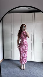 Drapeli Sıfır Kol Batik Pembe Elbise