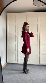 Düğmeli Hırka Triko Etek Takım Bordo