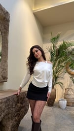 Düşük Omuz Belden Oturma Bluz Beyaz 