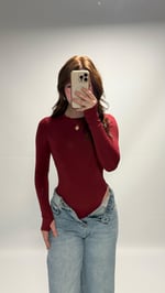 El Detaylı Çıtçıtlı Bodysuit Bordo