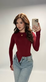 El Detaylı Çıtçıtlı Bodysuit Bordo