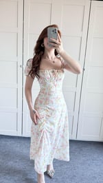 Favori Sarı Çiçekli Karpuz Kol Elbise