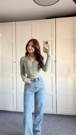 Fermuarlı Parmak Geçirmeli Crop Mint Yeşili