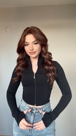 Fermuarlı Parmak Geçirmeli Crop Siyah