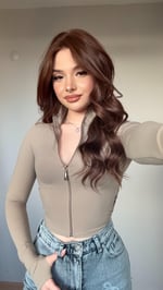 Fermuarlı Parmak Geçirmeli Crop Vizon