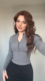 Fitilli Fermuarlı Crop Gri