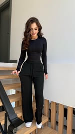 Fitilli Pamuklu Rahat Eşofman Siyah