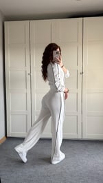 Fitilli Şeritli Hırka Takım Beyaz