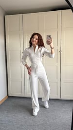 Fitilli Şeritli Hırka Takım Beyaz