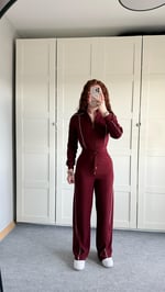 Fitilli Şeritli Hırka Takım Bordo