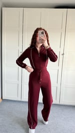 Fitilli Şeritli Hırka Takım Bordo