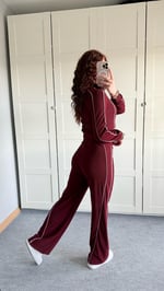 Fitilli Şeritli Hırka Takım Bordo