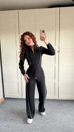 Fitilli Şeritli Hırka Takım Siyah