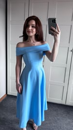 Gala Kayık Omuz Bebe Mavisi Elbise