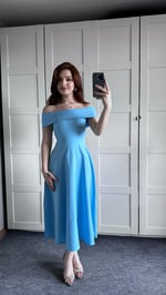 Gala Kayık Omuz Bebe Mavisi Elbise