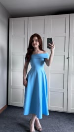 Gala Kayık Omuz Bebe Mavisi Elbise