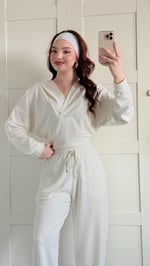 Geniş Eşofman Kapüşonlu Takım Beyaz