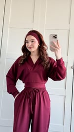 Geniş Eşofman Kapüşonlu Takım Bordo