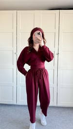 Geniş Eşofman Kapüşonlu Takım Bordo