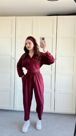 Geniş Eşofman Kapüşonlu Takım Bordo