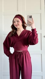 Geniş Eşofman Kapüşonlu Takım Bordo