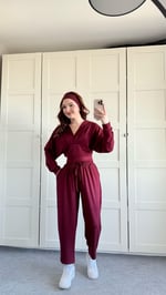 Geniş Eşofman Kapüşonlu Takım Bordo