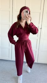 Geniş Eşofman Kapüşonlu Takım Bordo