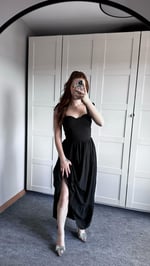 Gloplu Uzun Sade Elbise Siyah