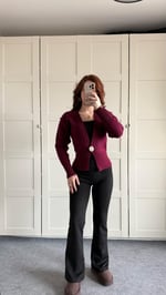 Gold Düğmeli Hırka Bordo