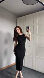 Halter Yaka Fitilli Midi Siyah Elbise