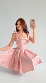 Hanna Volanlı Kısa Abiye Pudra Pembesi