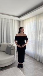 Havlu Madonna Yaka Sıfır Kol Elbise Siyah