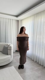 Havlu Madonna Yaka Sıfır Kol Elbise Siyah