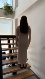 Havlu Madonna Yaka Sıfır Kol Elbise Sütlü Kahverengi
