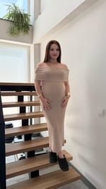 Havlu Madonna Yaka Sıfır Kol Elbise Sütlü Kahverengi