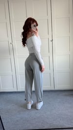 Havuç Beli Lastikli Düğmeli Pantolon Gri