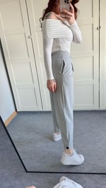 Havuç Beli Lastikli Düğmeli Pantolon Gri