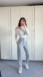Havuç Beli Lastikli Düğmeli Pantolon Gri