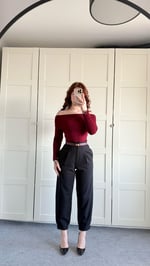 Havuç Beli Lastikli Düğmeli Pantolon Siyah