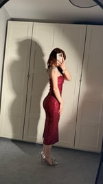 İp Askılı Pullu Midi Elbise Bordo