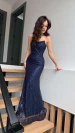 Irmak Minik Taşlı Abiye Lacivert