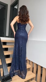 Irmak Minik Taşlı Abiye Lacivert