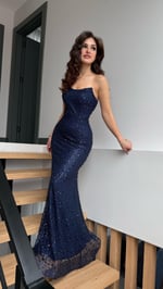 Irmak Minik Taşlı Abiye Lacivert