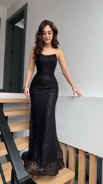 Irmak Minik Taşlı Abiye Siyah
