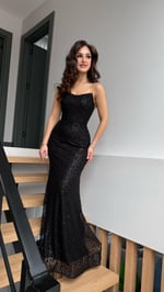 Irmak Minik Taşlı Abiye Siyah