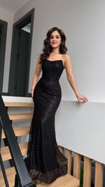 Irmak Minik Taşlı Abiye Siyah