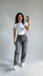 Jenner Wide Leg Jean Taşlanmış Gri 