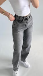 Jenner Wide Leg Jean Taşlanmış Gri 