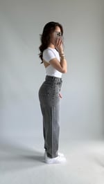 Jenner Wide Leg Jean Taşlanmış Gri 