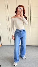 Jennifer Wide Leg Pantolon Buz Mavisi 